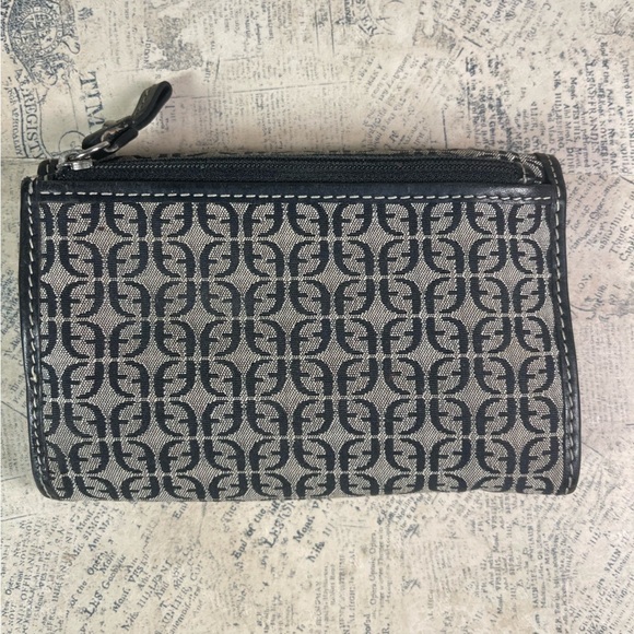 Fossil Wallet Trifold Canvas Monogram Brown Leather - Picture 3 of 10